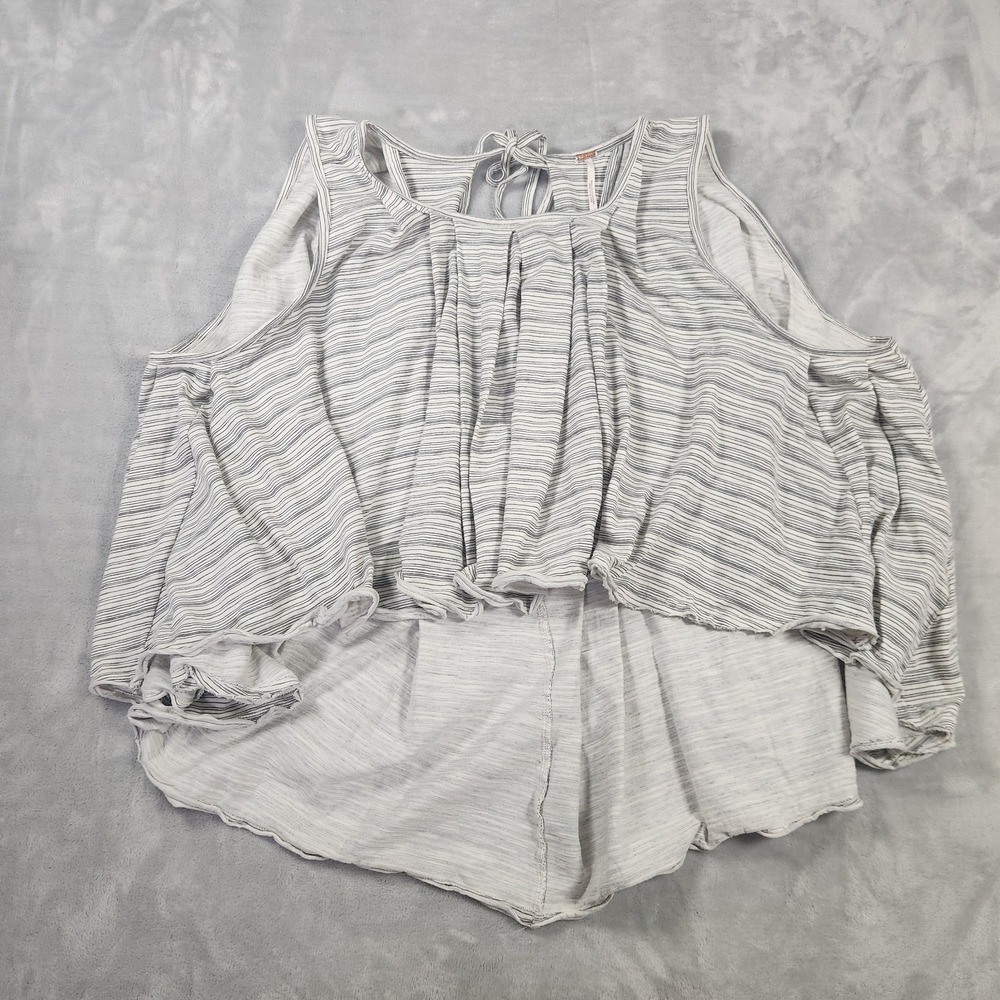 Free People Womens Black White Striped Round Neck Pullover Tank Top Size Medium